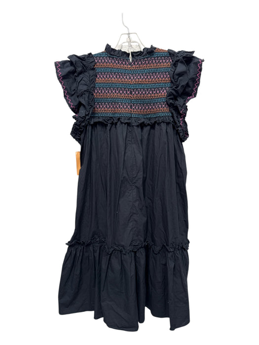 Love The Label Size Large Black & Multi Cotton Cap Ruffle Sleeve Back Zip Dress Black & Multi / Large