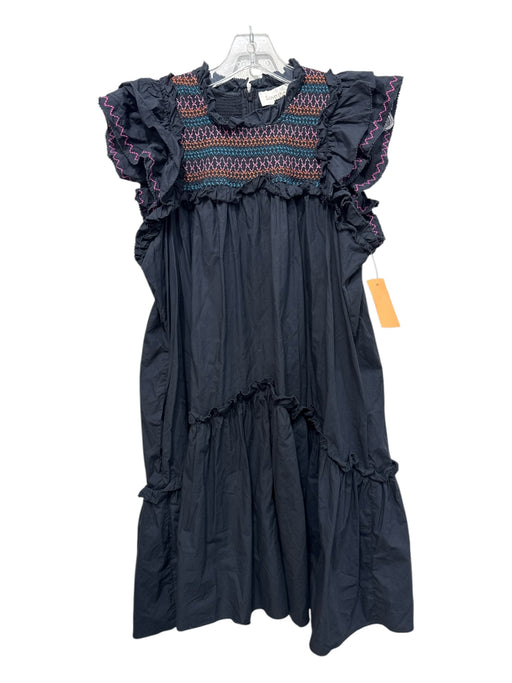 Love The Label Size Large Black & Multi Cotton Cap Ruffle Sleeve Back Zip Dress Black & Multi / Large