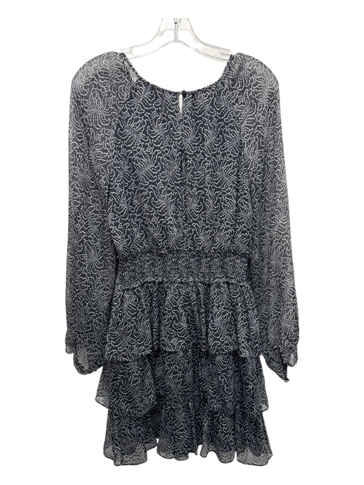 Cinq a Sept Size 2 Black & Gray Silk Long Sheer Sleeves Smocked Waist Dress Black & Gray / 2