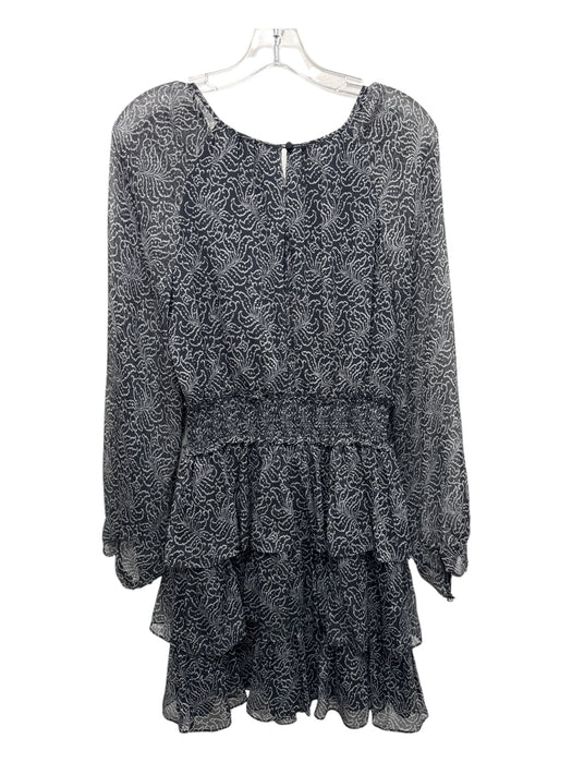 Cinq a Sept Size 2 Black & Gray Silk Long Sheer Sleeves Smocked Waist Dress Black & Gray / 2