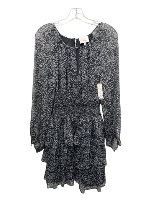 Cinq a Sept Size 2 Black & Gray Silk Long Sheer Sleeves Smocked Waist Dress Black & Gray / 2