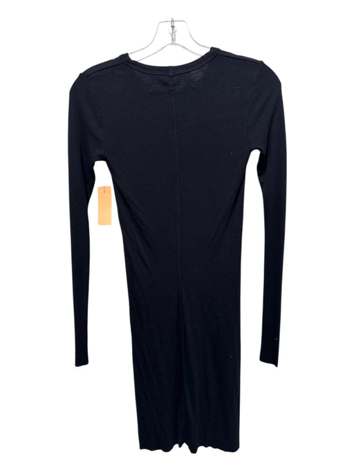 Enza Costa Size XS Black Viscose Blend Ribbed Long Sleeve Crew Neck Fitted Dress Black / XS