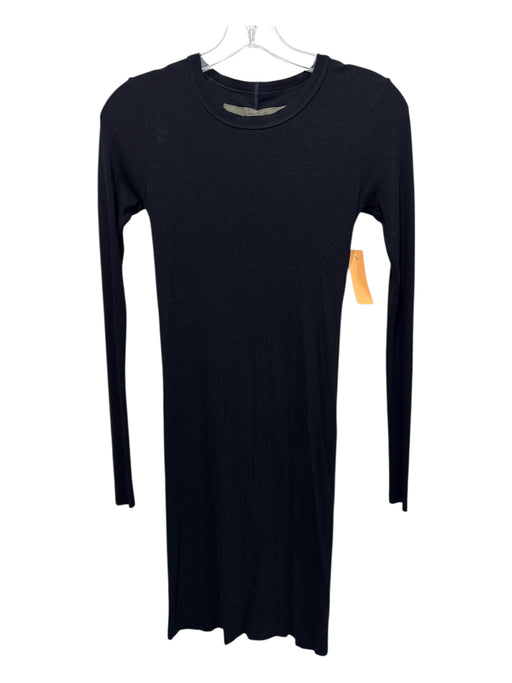 Enza Costa Size XS Black Viscose Blend Ribbed Long Sleeve Crew Neck Fitted Dress Black / XS
