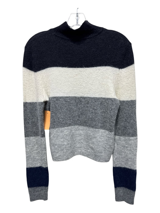 Equipment Size S/P Black, White & Gray Alpaca Rib Knit Striped Mock Neck Sweater Black, White & Gray / S/P