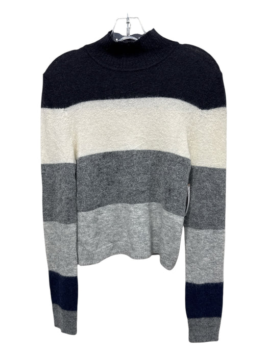 Equipment Size S/P Black, White & Gray Alpaca Rib Knit Striped Mock Neck Sweater Black, White & Gray / S/P