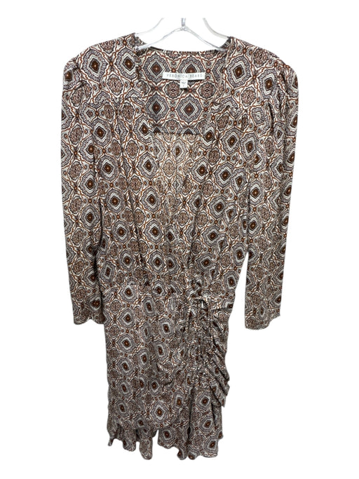 Veronica Beard Size 6 Brown, Cream, Orange Silk Long puff sleeve Mini Dress Brown, Cream, Orange / 6