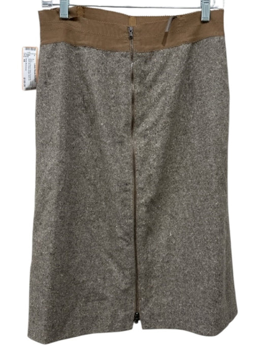 Stella McCartney Size 44 Beige & Brown Wool Grosgrain Ribbon Back Slit Skirt Beige & Brown / 44