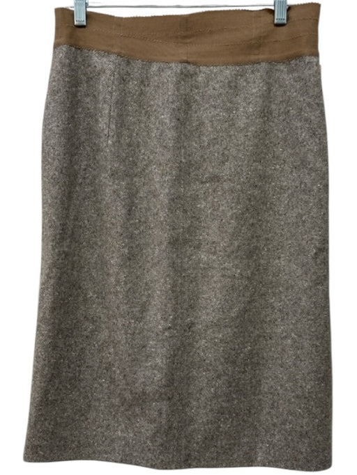 Stella McCartney Size 44 Beige & Brown Wool Grosgrain Ribbon Back Slit Skirt Beige & Brown / 44