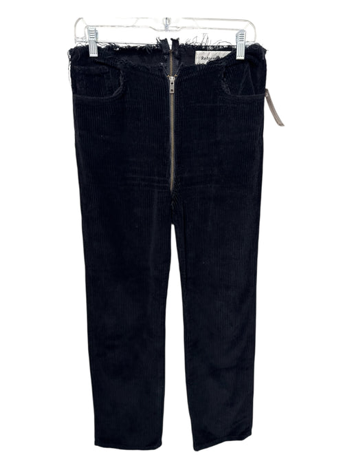 Reformation Size 26 Black Zip Detail Corduroy Raw Seam & Hem Wide Leg Pants Black / 26