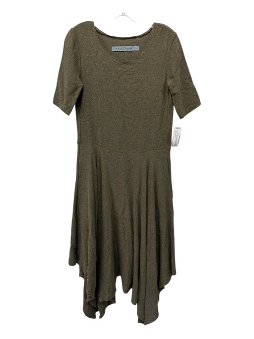 Raquel Allegra Size 0 Olive Green Viscose Blend Short Sleeve Raw Edge Dress Olive Green / 0