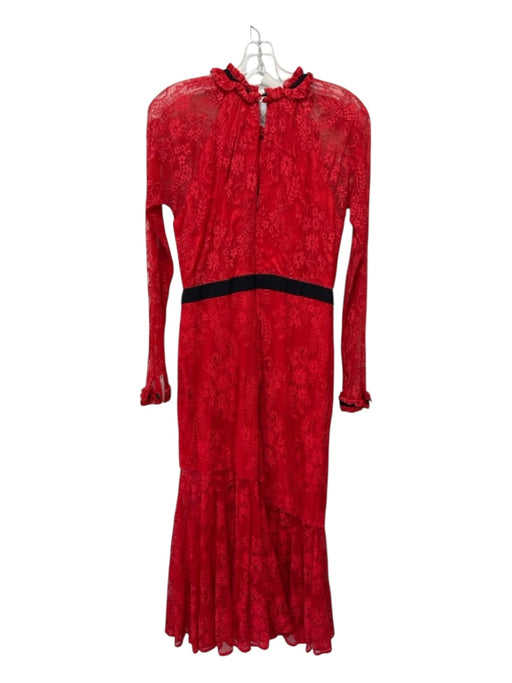 Three Floor Size 12 Red & Black Polymide Blend Lace Overlay Long Sleeve Dress Red & Black / 12