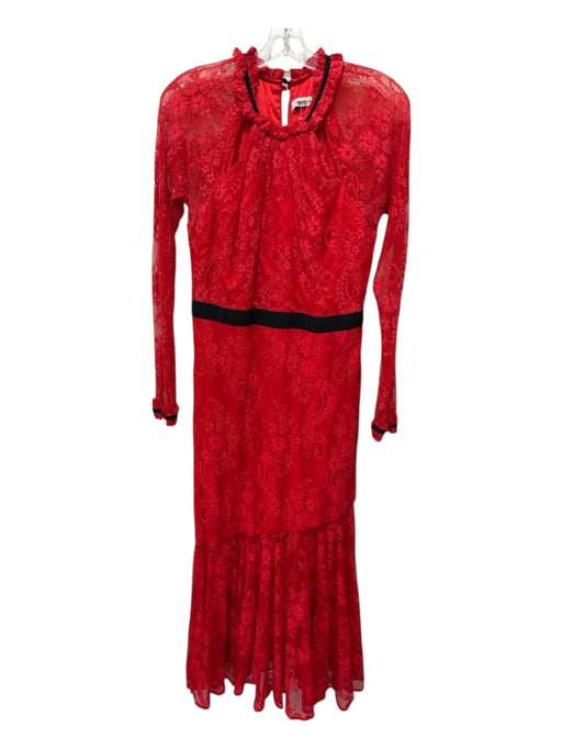 Three Floor Size 12 Red & Black Polymide Blend Lace Overlay Long Sleeve Dress Red & Black / 12