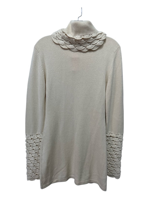 Temperley Size 6 Cream Silk & Cashmere Rib Knit Turtle Neck Scallop Detail Dress Cream / 6