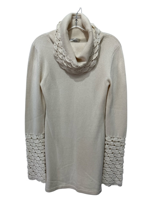 Temperley Size 6 Cream Silk & Cashmere Rib Knit Turtle Neck Scallop Detail Dress Cream / 6