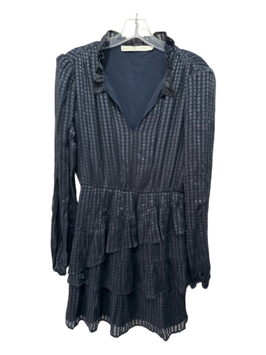 Marie Oliver Size XS Black & Navy Silk & Viscose Long Sleeve Square V Neck Dress Black & Navy / XS