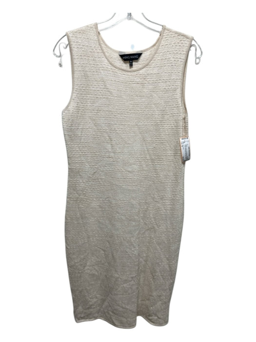 Ming wang Size M Cream & Gold Acrylic Blend Knit Metallic Thread Shift Dress Cream & Gold / M
