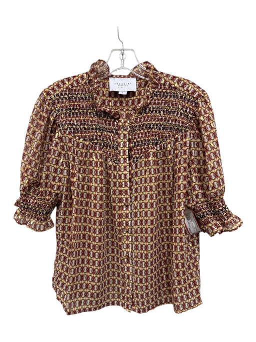 The Shirt Rochelle Behrens Size L white, orange, multi Polyester Button Up Top white, orange, multi / L