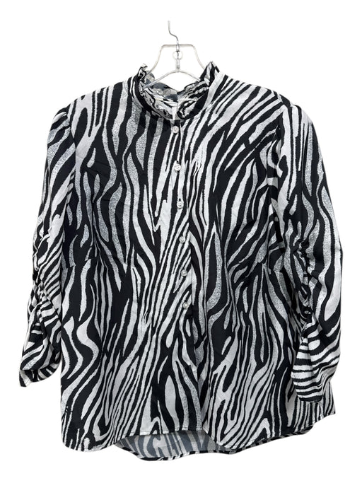 Madeleine Size 14 Black & White Polyester Button Up Zebra Print Top Black & White / 14