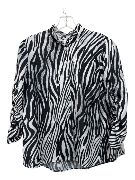 Madeleine Size 14 Black & White Polyester Button Up Zebra Print Top Black & White / 14
