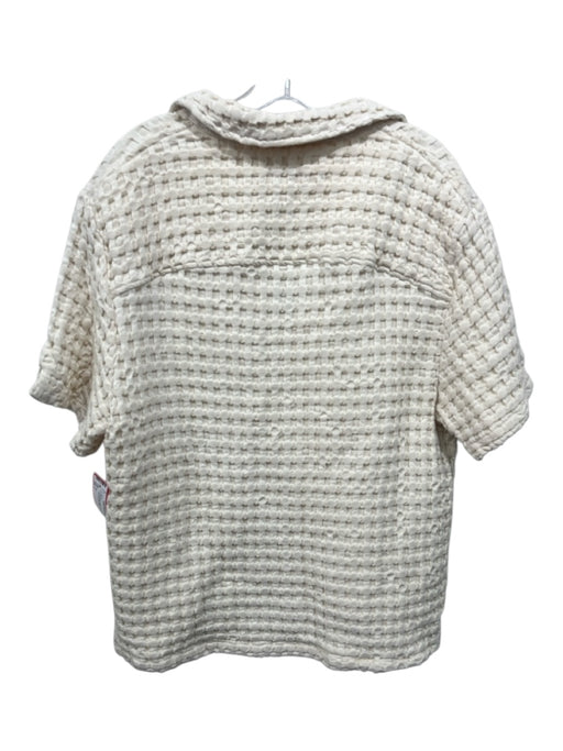 Oas Size L Cream Cotton Waffle Short Sleeve V Neck Collar Sweater Cream / L