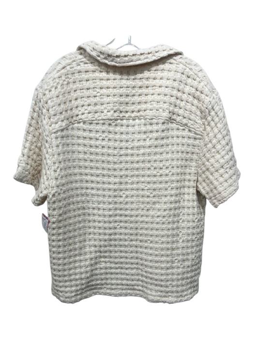 Oas Size L Cream Cotton Waffle Short Sleeve V Neck Collar Sweater Cream / L