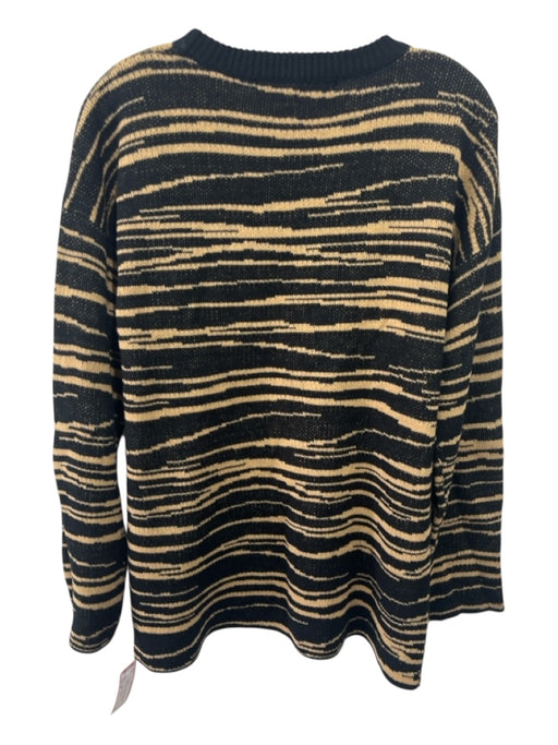 Lovers + Friends Size M Black & Tan Acrylic Crew Neck Horizontal Lines Sweater Black & Tan / M