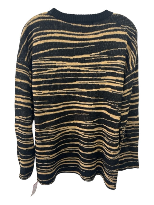 Lovers + Friends Size M Black & Tan Acrylic Crew Neck Horizontal Lines Sweater Black & Tan / M