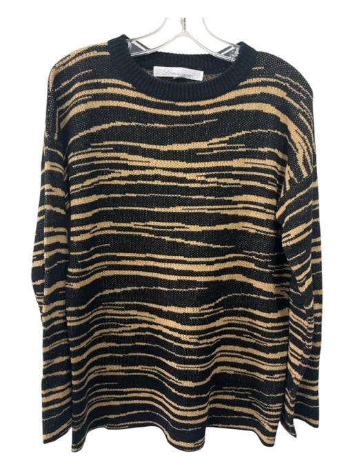 Lovers + Friends Size M Black & Tan Acrylic Crew Neck Horizontal Lines Sweater Black & Tan / M