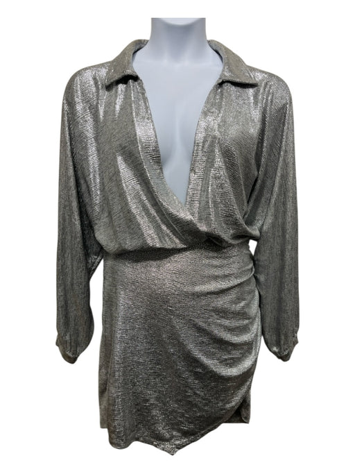 Ramy Brook Size 12 Silver Polyester Metallic Surplice Dress Silver / 12