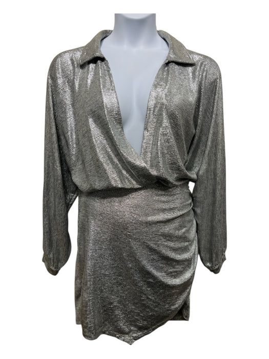 Ramy Brook Size 12 Silver Polyester Metallic Surplice Dress Silver / 12
