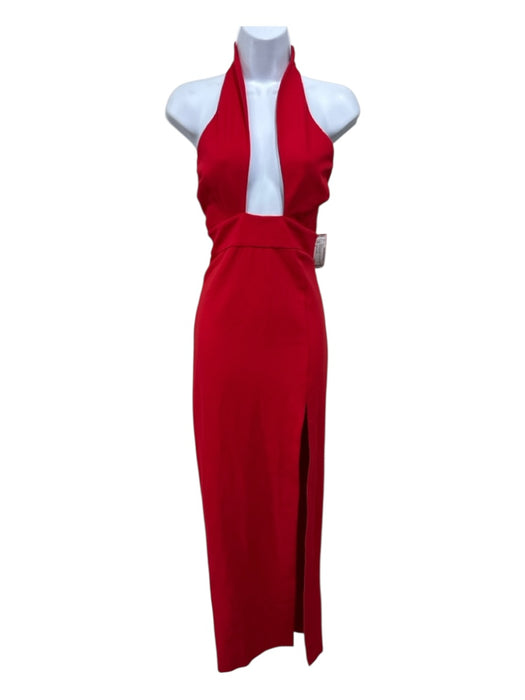Lovers + Friends Size S Red Rayon Deep V Sleeveless High Slit Gown Red / S