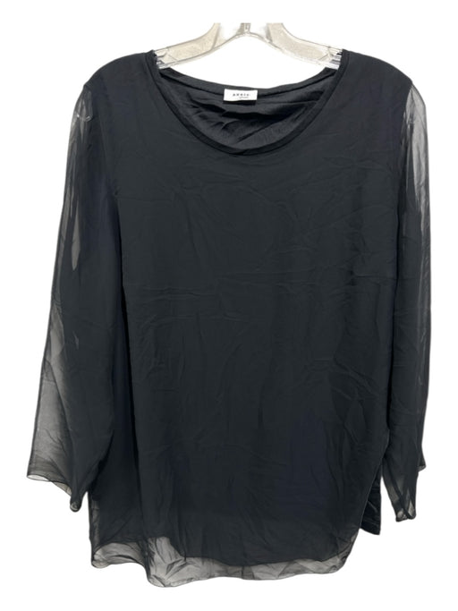 Akris Punto Size 14 Black Polyester Sheer Overlay Long Sleeve Top Black / 14