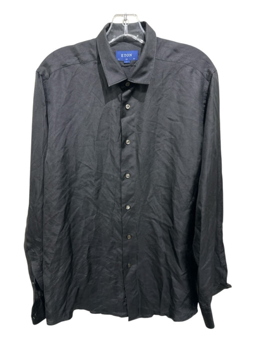 Eton Size L Black Silk Button Down Collared Long Sleeve Top Black / L