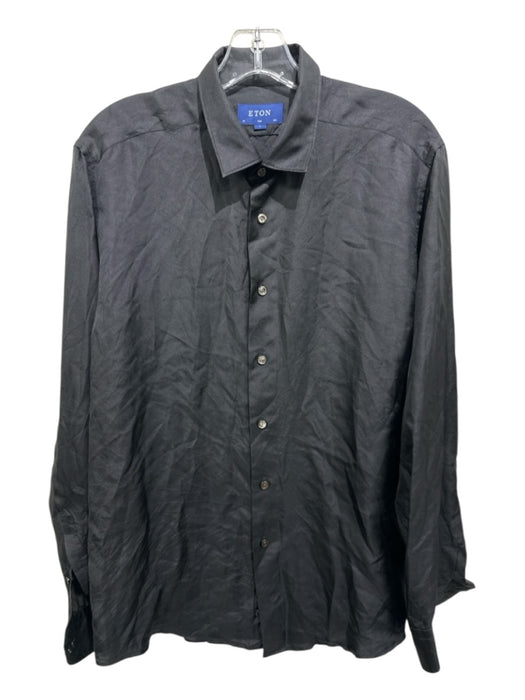 Eton Size L Black Silk Button Down Collared Long Sleeve Top Black / L