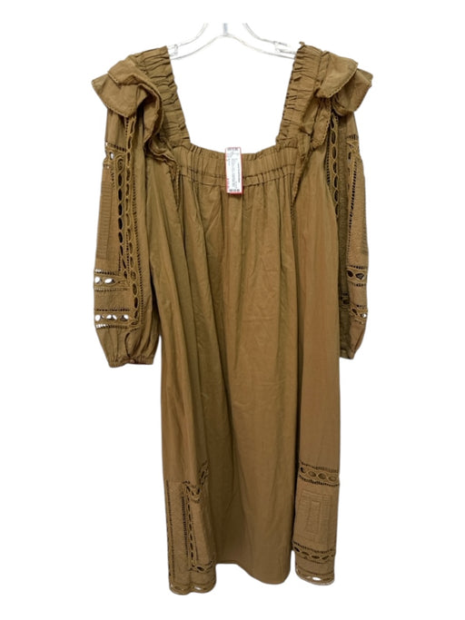 Mariacher Size S light brown Cotton Long Balloon Sleeve Embroidered Sleeve Dress light brown / S