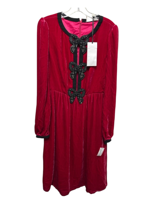 Saloni Size 6 Fuchsia Rayon & Silk Velvet Long Sleeve Cutout Bows Dress Fuchsia / 6
