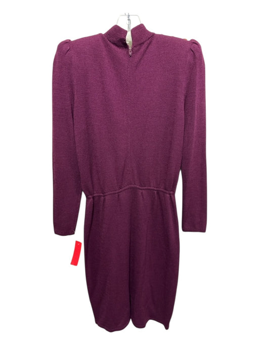 St John Plum Wool Blend Rib Knit Mock Neck Long Sleeve Gold Button detail Dress Plum