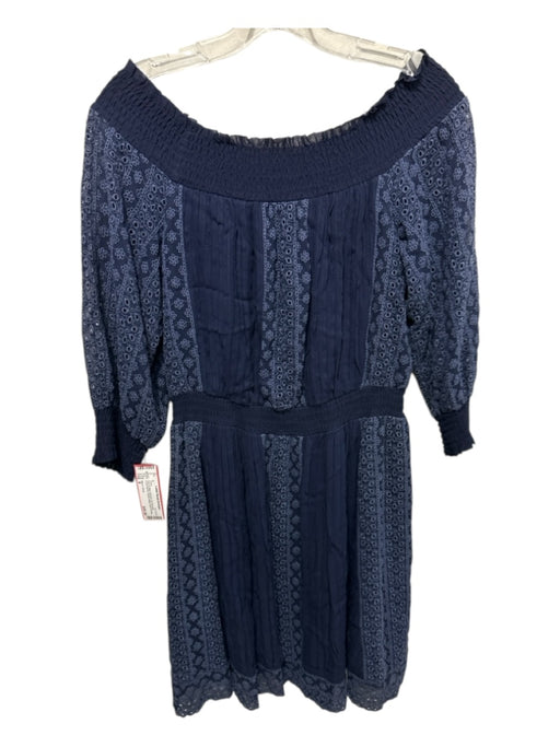 Alice + Olivia Size 8 Navy & Blue Viscose Off Shoulder Embroidered Dress Navy & Blue / 8
