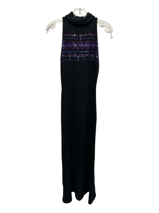 Ralph Lauren Size L Black, Purple & Multi Cashmere Rib Knit Turtle Neck Dress Black, Purple & Multi / L