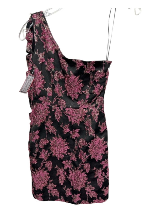 For Love & Lemons Size XS Pink, Black & Gold Polyester One Shoulder Dress Pink, Black & Gold / XS