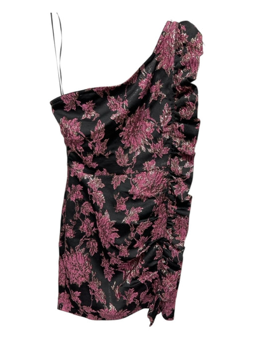 For Love & Lemons Size XS Pink, Black & Gold Polyester One Shoulder Dress Pink, Black & Gold / XS
