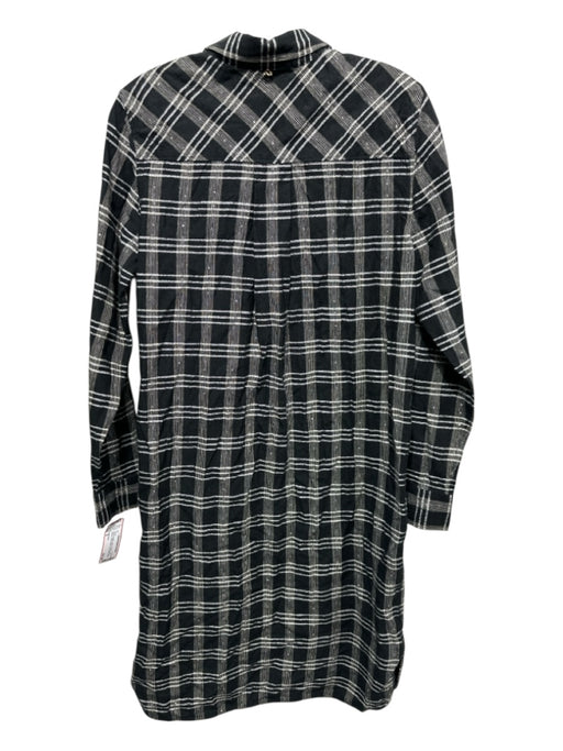 Billy Reid Size S Black & White Linen & Cotton Long Sleeve Plaid Dress Black & White / S