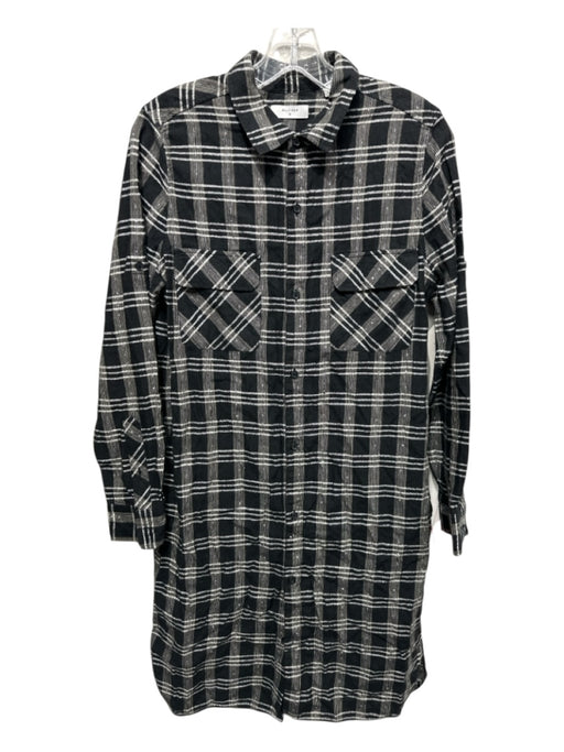 Billy Reid Size S Black & White Linen & Cotton Long Sleeve Plaid Dress Black & White / S