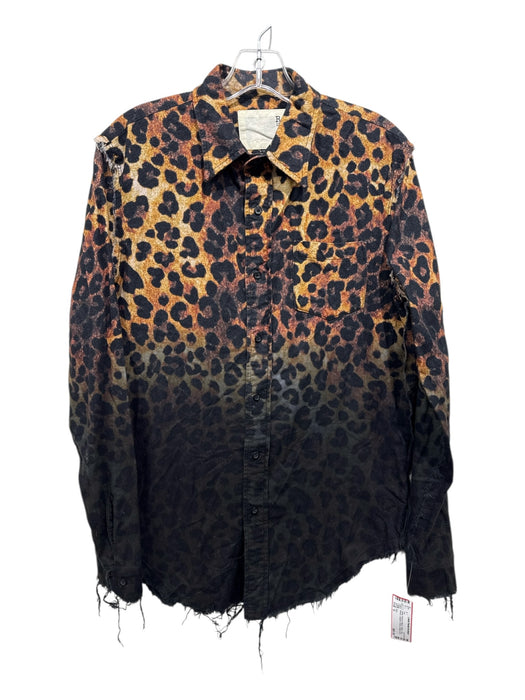 R13 Size S Yellow, Brown & Black Cotton Long Sleeve Leopard Ombre Top Yellow, Brown & Black / S