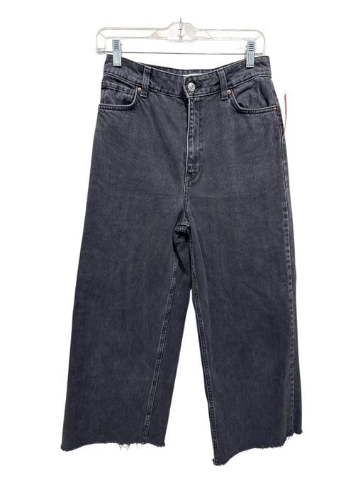 Mango Size 4 Black Wash Cotton Denim Zip & Button High Rise Wide Leg Jeans Black Wash / 4