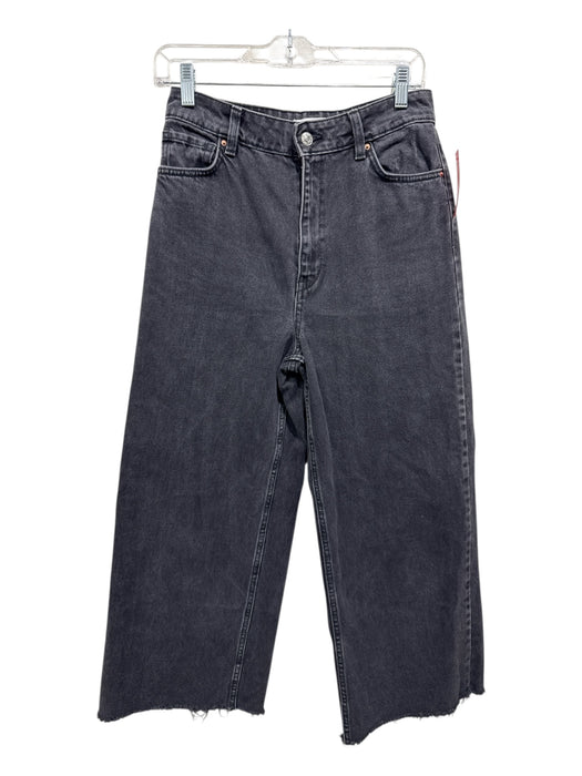 Mango Size 4 Black Wash Cotton Denim Zip & Button High Rise Wide Leg Jeans Black Wash / 4