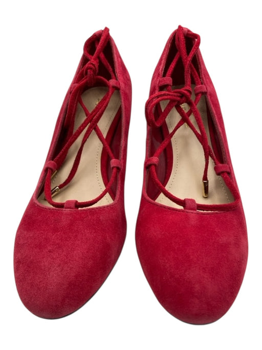 Saks Fifth Ave Shoe Size 7.5 Red Suede round toe lace up Block Heel Pumps Red / 7.5