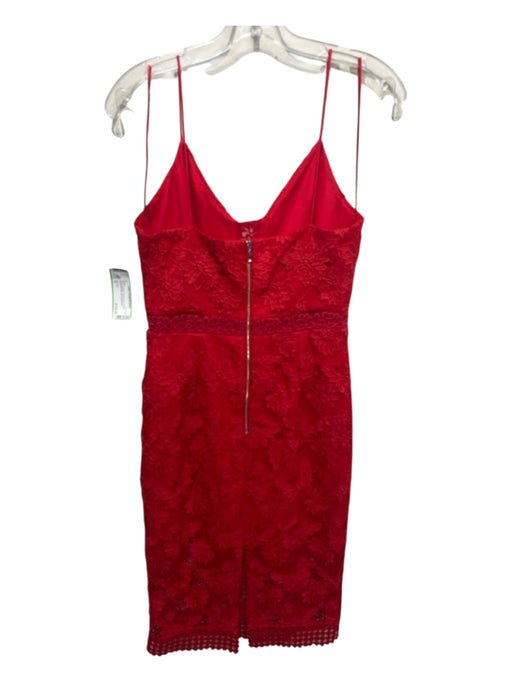 Nicholas Size 6 Red Polyester Floral Lace Overlay Spaghetti Strap Midi Dress Red / 6