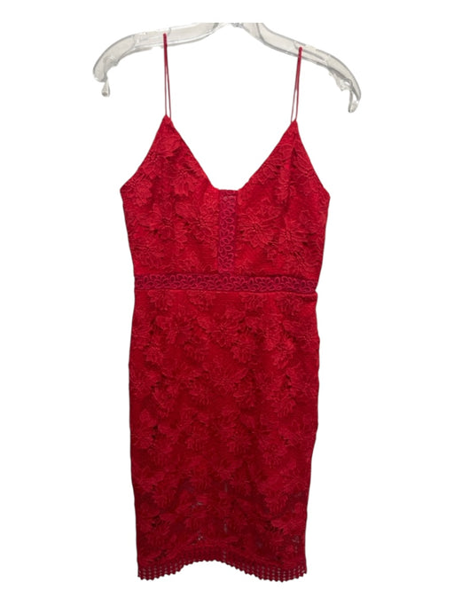 Nicholas Size 6 Red Polyester Floral Lace Overlay Spaghetti Strap Midi Dress Red / 6