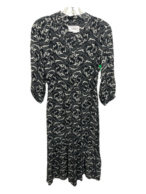 Ba&sh Size XS Black & White Viscose Blend Paisley V Neck Midi Dress Black & White / XS
